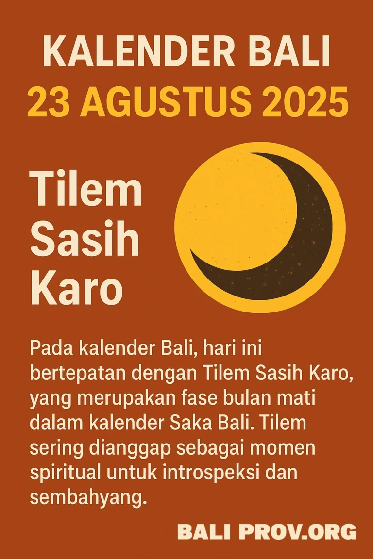 Kalender Bali Hari Ini 23 Agustus 2025: Tilem Sasih Karo